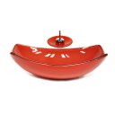 Ver imagem 1 de CUBA DE VIDRO OVAL CHANFRADA 51CM VERMELHO FERRARI + VALVULA + TORNEIRA CASCATA