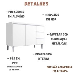 Balcão para Pia Andréia 100 Cm 2 Portas Branco Ajl - 5