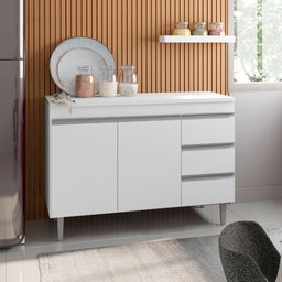 Balcão para Pia Andréia 100 Cm 2 Portas Branco Ajl - 2