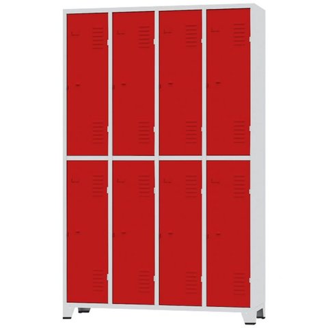 Roupeiro de Aço 8 Portas Grandes Cinza com Vermelho - Ultra Móveis