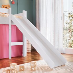 Cama Infantojuvenil Elevada com Escorrega e Cortina Completa Móveis Branco/rosa - 5