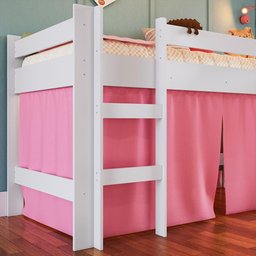 Cama Infantojuvenil Elevada com Escorrega e Cortina Completa Móveis Branco/rosa - 3