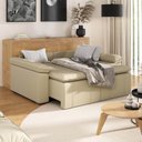 Ver imagem 3 de Sofá Cama Casal Retrátil Reclinável 3 Lugares Veludo Bege com Molas Palmeira 220cm CabeCasa MadeiraOriginals Madeirao