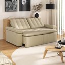 Ver imagem 1 de Sofá Cama Casal Retrátil Reclinável 3 Lugares Veludo Bege com Molas Palmeira 220cm CabeCasa MadeiraOriginals Madeirao
