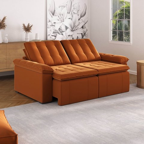 Sofá Cama Palmeira 3 Lugares Retrátil Reclinável 2,20m Veludo com Molas CabeCasa MadeiraOriginals Te