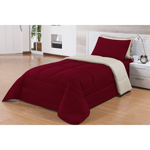 Kit Edredom Solteiro 4 Peças Pérola Vermelho/palha