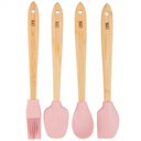 Ver imagem 1 de Conjunto 4 Utensílios 20cm Silicone Cabo Bambu Rosa Lyor Mini Cozinha Decoração