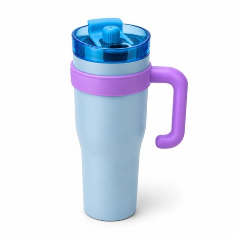 Copo Térmico Ms-703D 1200ml Dupla Camada Aço Inox Grande com Canudo, Elevação de Canudo e Tampa:Azul