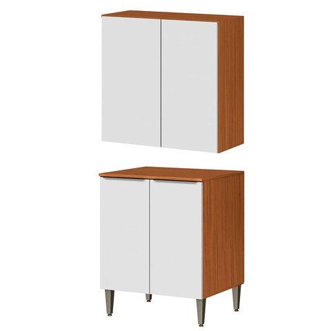 Conjunto Armário Aéreo e Balcão 100% Mdf 2 Portas 70 Cm Luna Cinamomo/branco