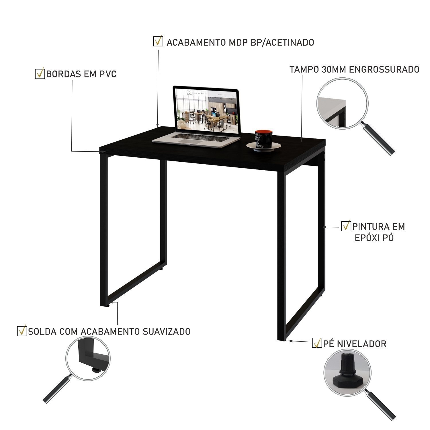 Kit com 10 Escrivaninhas Kuadra 90cm Estilo Industrial  - 5