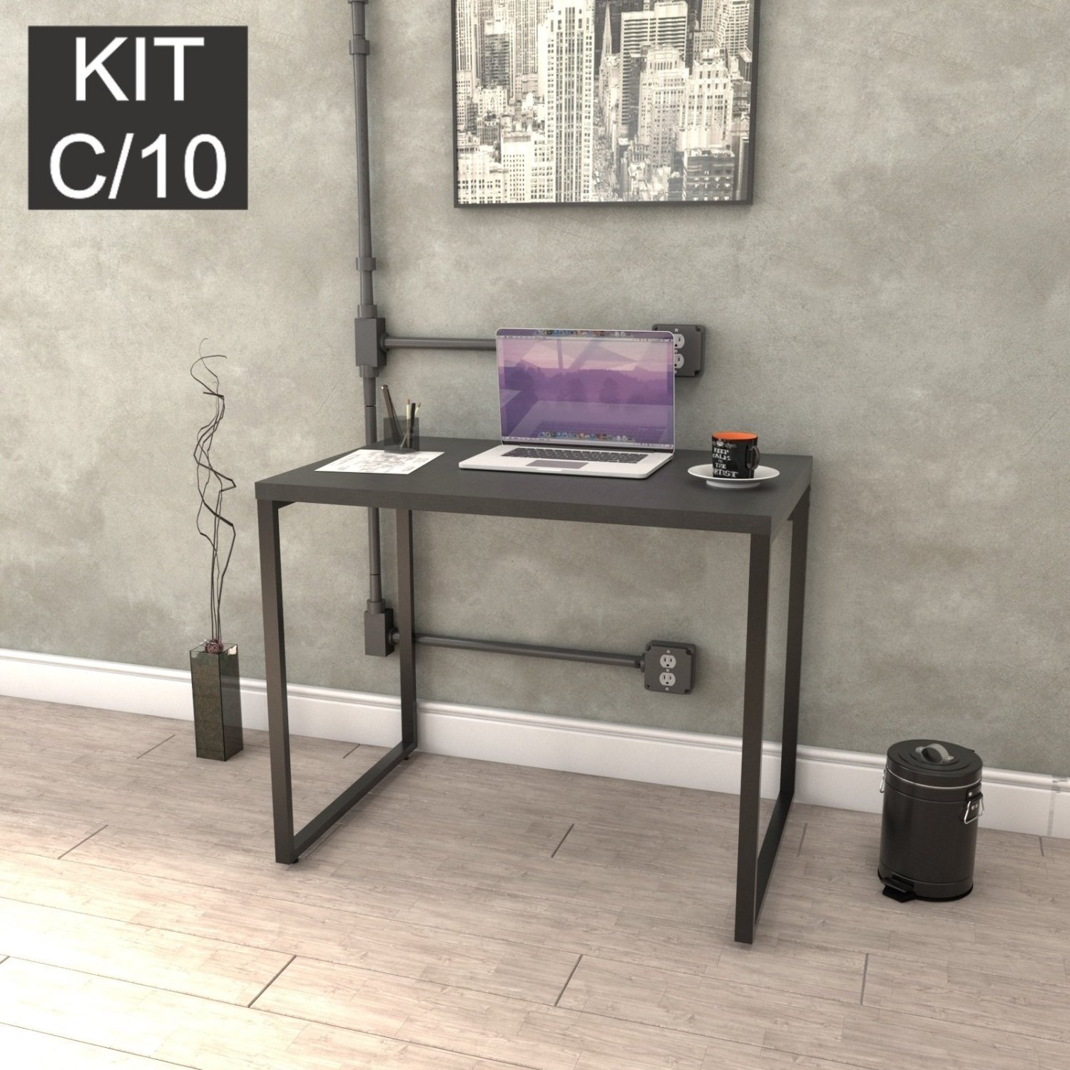 Kit com 10 Escrivaninhas Kuadra 90cm Estilo Industrial  - 2