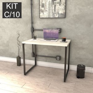 Kit com 10 Escrivaninhas Kuadra 90cm Estilo Industrial Kuadra