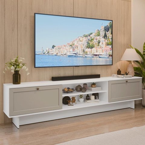 Rack para Tv até 80 Polegadas 218 Cm 2 Portas Branco/crema Vik Madesa