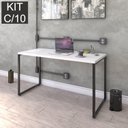 Ver imagem 3 de Conjunto com 10 Escrivaninhas Kuadra Estilo 135cm Industrial Branco Chess Marrom