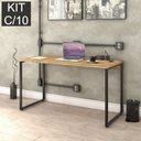 Ver imagem 3 de Conjunto com 10 Escrivaninhas Kuadra Estilo 135cm Industrial Carvalho Marrom