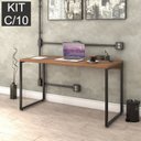 Ver imagem 1 de Conjunto com 10 Escrivaninhas Kuadra Estilo 135cm Industrial Nogal Marrom
