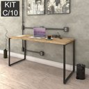 Ver imagem 3 de Conjunto com 10 Escrivaninhas Kuadra Estilo 150cm Industrial Carvalho Marrom