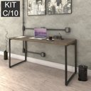 Ver imagem 3 de Conjunto com 10 Escrivaninhas Kuadra Estilo 150cm Industrial Carvalho Dark Marrom