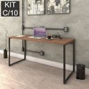 Ver imagem 3 de Conjunto com 10 Escrivaninhas Kuadra Estilo 150cm Industrial Nogal Marrom