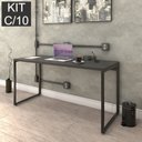 Ver imagem 3 de Conjunto com 10 Escrivaninhas Kuadra Estilo 150cm Industrial Preto Ônix