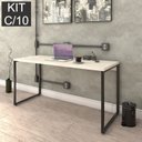 Ver imagem 3 de Conjunto com 10 Escrivaninhas Kuadra Estilo 150cm Industrial Snow Bege