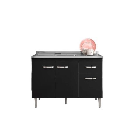 Balcão Gabinete para Cozinha Gabriela 120cm 3 Portas 1 Gaveta:preto