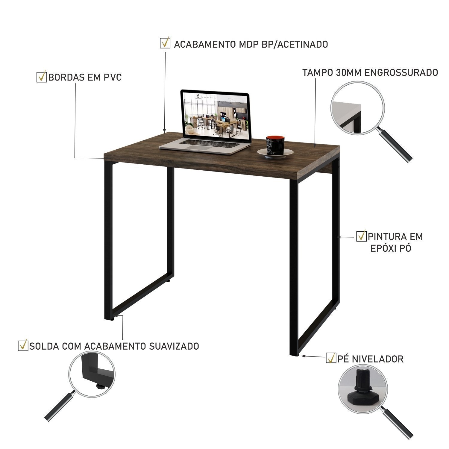 Kit com 10 Escrivaninhas Kuadra 90cm Estilo Industrial  - 5