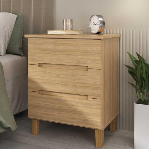 Mesa de Cabeceira Quarto 62cm com 3 Gavetas e Pés 100% Mdf Cor:olmo