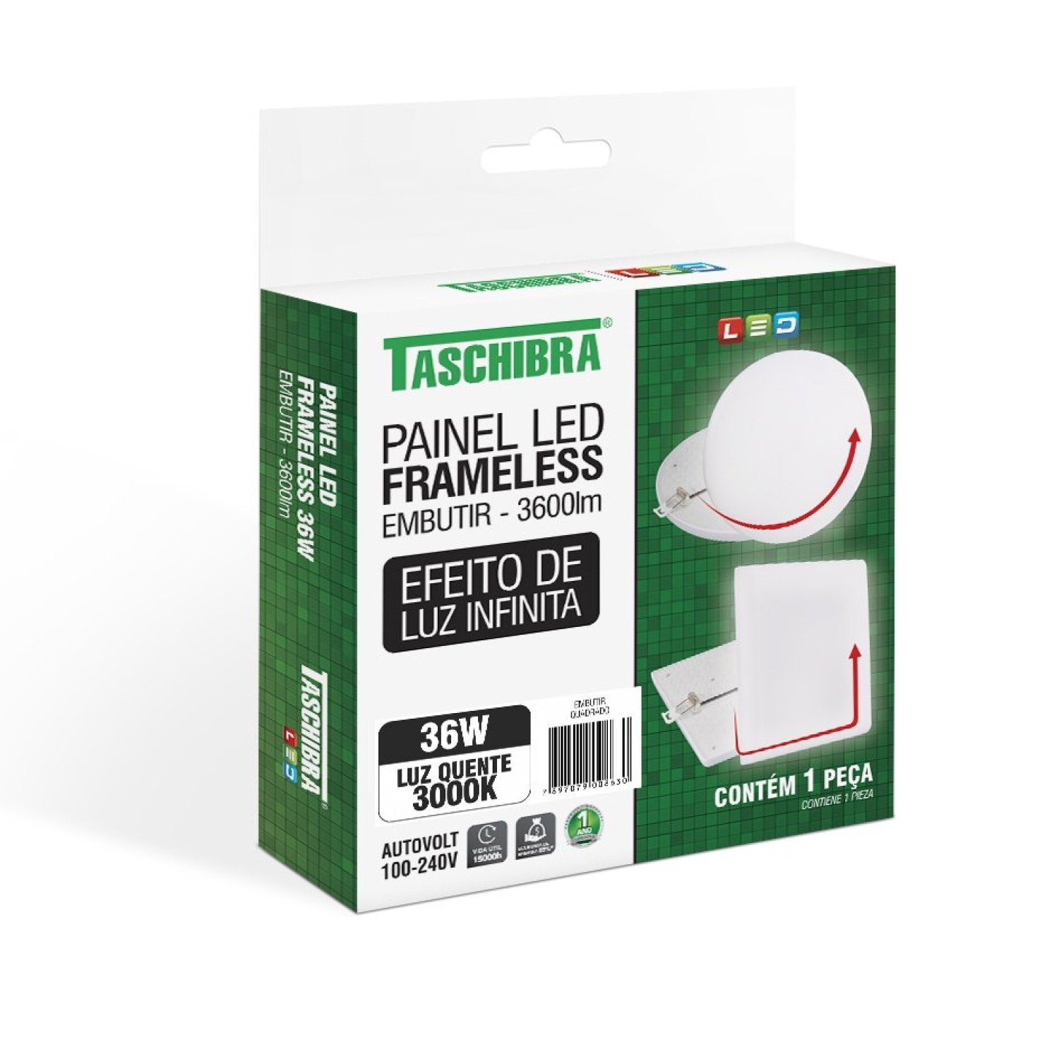 Painel LED Frameless Embutir 36W Quadrado 3000K Taschibra - 4