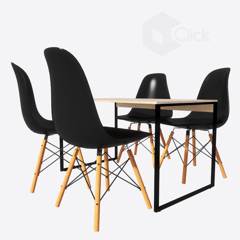 Mesa Industrial Base Ferro 120m e 4 Cadeiras Eames Preta AJL STORE Mesa Industrial com cadeira - 1