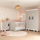 Ver imagem 1 de Quarto de Bebê Completo com Berço Americano 3 em 1 Flor Multimóveis MP4919 Branco/Off White