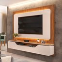 Ver imagem 1 de Painel Ripado Suspenso para TV 70 pol 210cm Rizzo D05 Off White Freijó - Lyam Decor