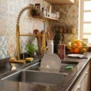 Ver imagem 7 de Torneira de Parede Cozinha Gourmet Pulverizador Flexível Aço Inox 304 Dourada Cromada Brinovar