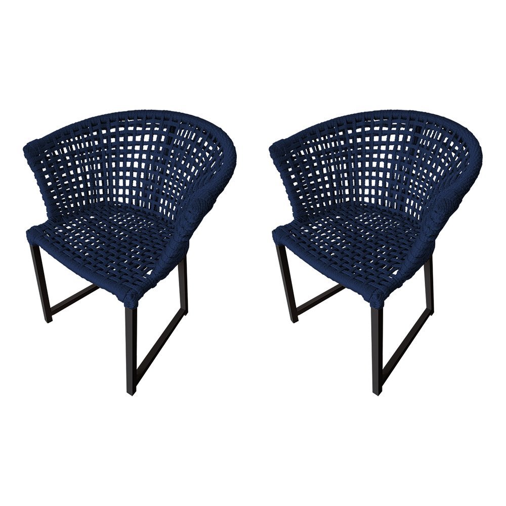 Kit 2 Cadeiras Salinas Corda Náutica Base em Alumínio Preto/azul Marinho