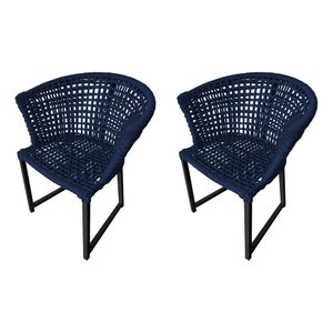 Kit 2 Cadeiras Salinas Corda Náutica Base em Alumínio Preto/azul Marinho