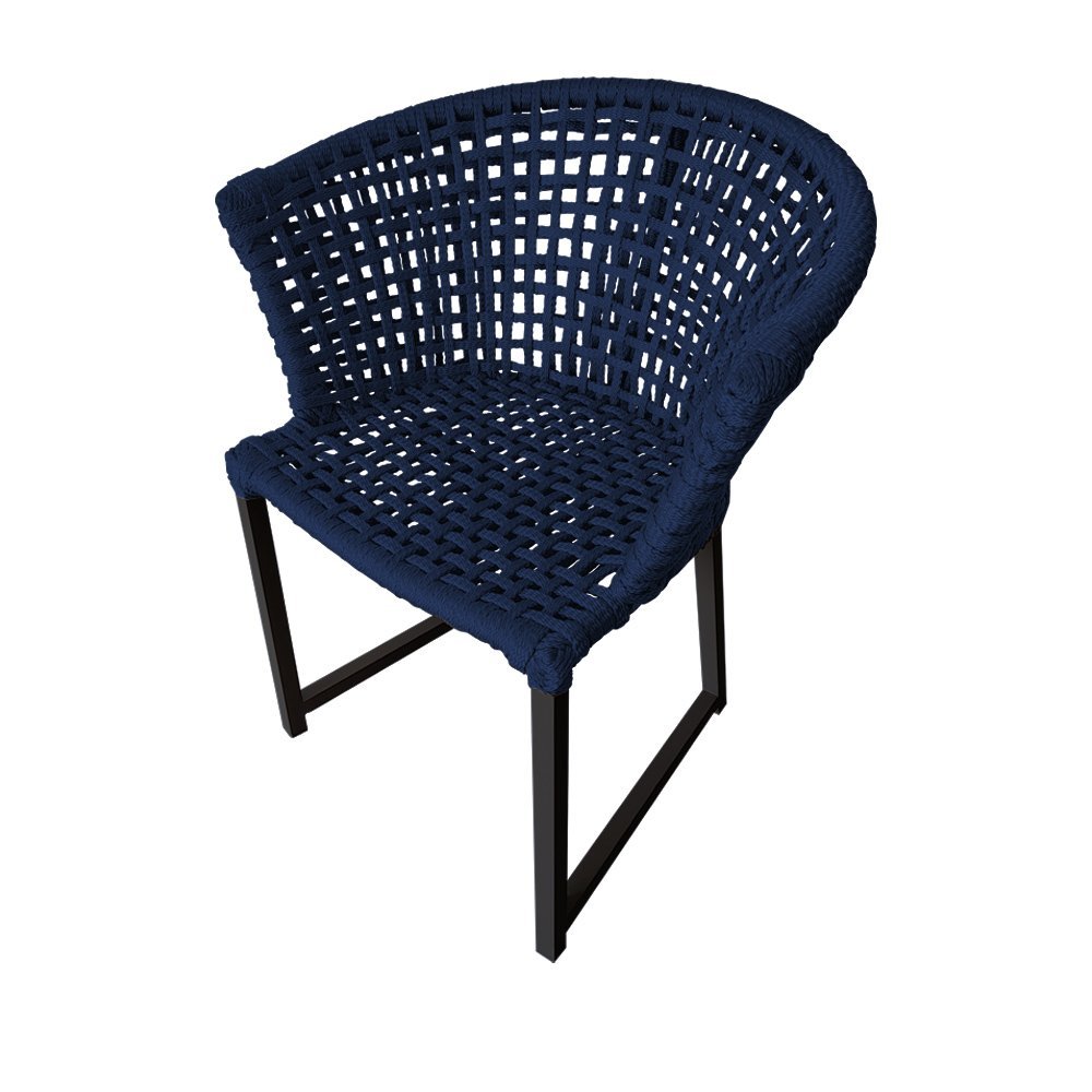 Kit 2 Cadeiras Salinas Corda Náutica Base em Alumínio Preto/azul Marinho - 2