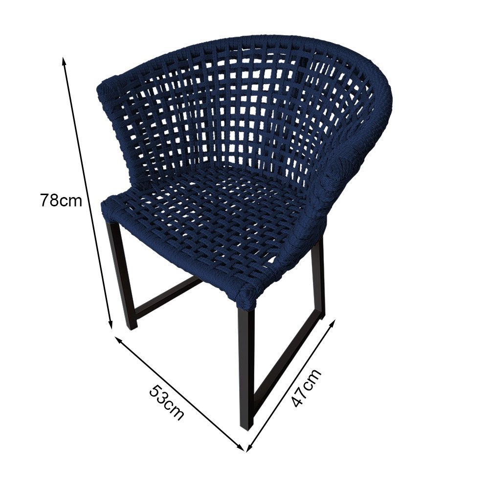 Kit 2 Cadeiras Salinas Corda Náutica Base em Alumínio Preto/azul Marinho - 5