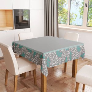 Toalha de Mesa Quadrada 4 Lugares Galhos Turquesa