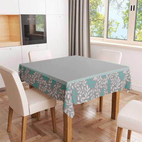 Toalha de Mesa Quadrada 4 Lugares Galhos Turquesa