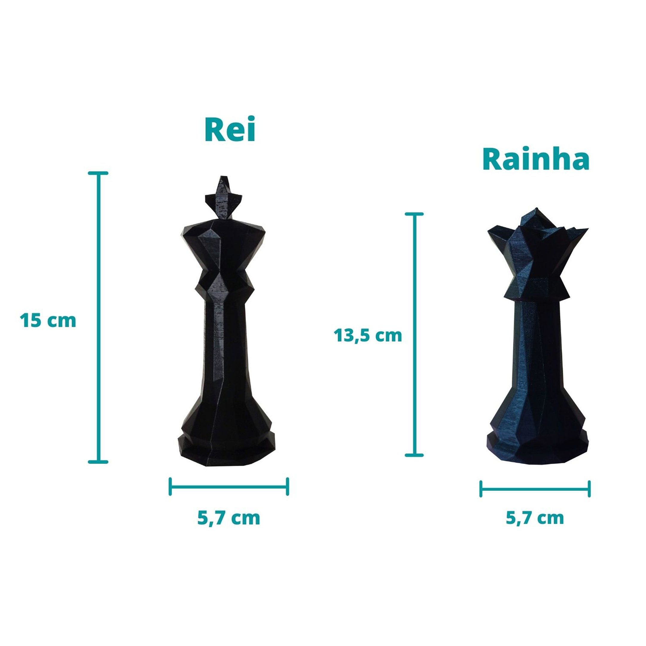 Dupla Peças Rei E Rainha Xadrez Decoração Geométrica 20Cm