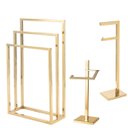 Ver imagem 1 de Kit de Acessorios para Banheiro com 3 Peças em Aço Inox Dourado Brilhante Linha Larissa com Toalheir