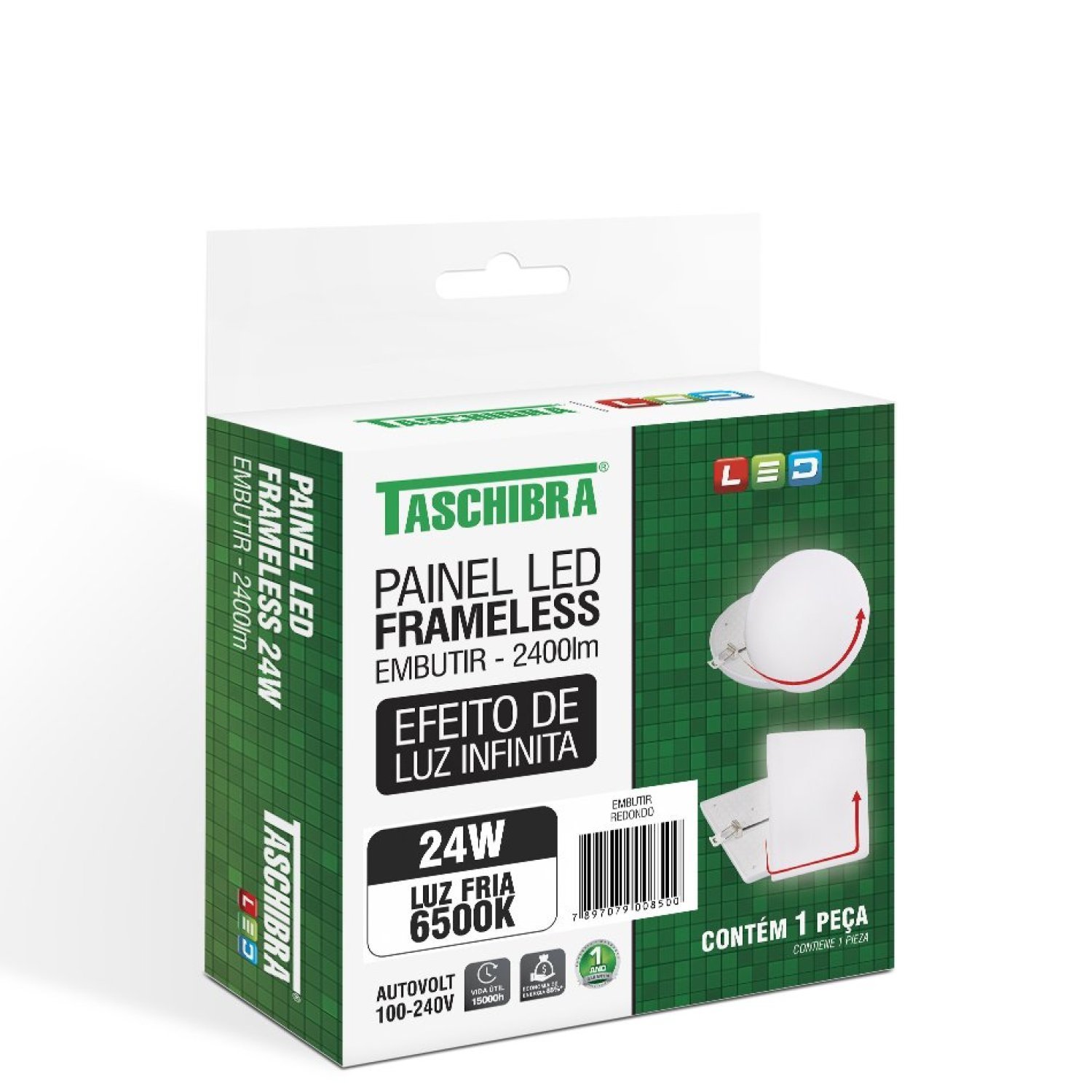Painel LED Frameless Embutir 24W Redondo 6500K 15140107 Taschibra - 4