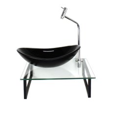 GABINETE DE VIDRO COM CUBA OVAL PRETA TAMPO 40CM INCOLOR MAIS TORNEIRA METAL - 1