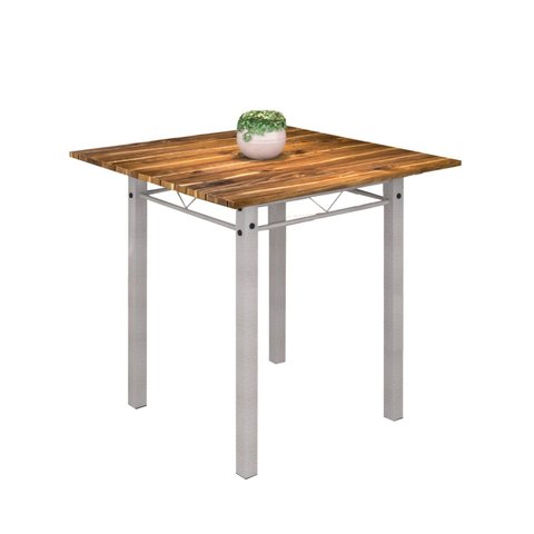 Mesa Tubular 75x75cm Tampo de Madeira 4 Lugares Júlia Branco