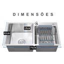 Ver imagem 3 de Cuba Cozinha Dupla Goumert Aço Inox Escorredor Luxo Lava Louça Alimentos Limpa Pia Balcao Bancada Ar