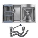 Ver imagem 4 de Cuba Cozinha Dupla Goumert Aço Inox Escorredor Luxo Lava Louça Alimentos Limpa Pia Balcao Bancada Ar
