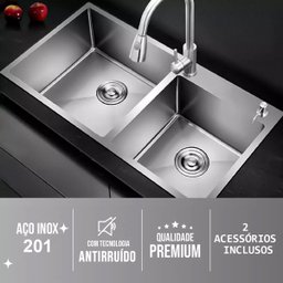 Cuba Cozinha Dupla Goumert Aço Inox Escorredor Luxo Lava Louça Alimentos Limpa Pia Balcao Bancada Ar - 2