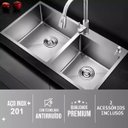 Ver imagem 2 de Cuba Cozinha Dupla Goumert Aço Inox Escorredor Luxo Lava Louça Alimentos Limpa Pia Balcao Bancada Ar