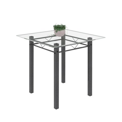 Mesa Tubular 75x75cm Tampo de Vidro 4 Lugares Júlia Prata