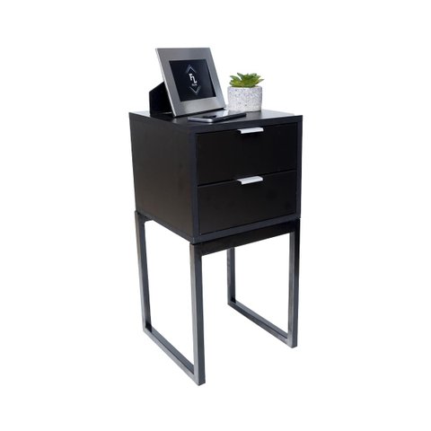 Mesa de Cabeceira Eco Industrial 30cm Preto 2 Gavetas Pés Ferro Preto para Quarto Cama